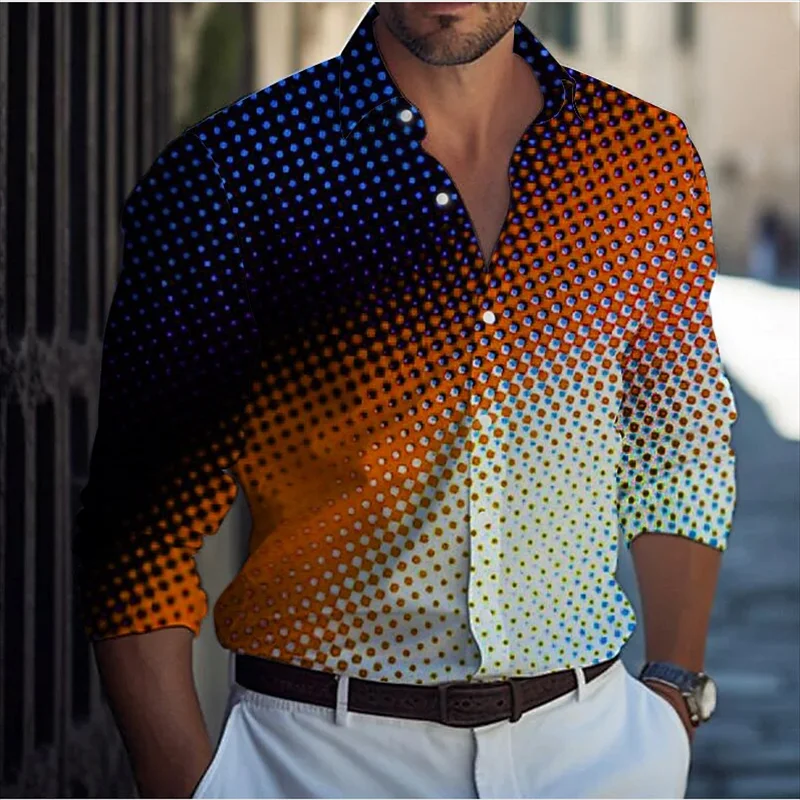 Modna luksusowa koszula męska jednorzędowa koszula na co dzień z nadrukiem w kropki koszula z długimi rękawami męski kardigan hawajski 5 kolorów