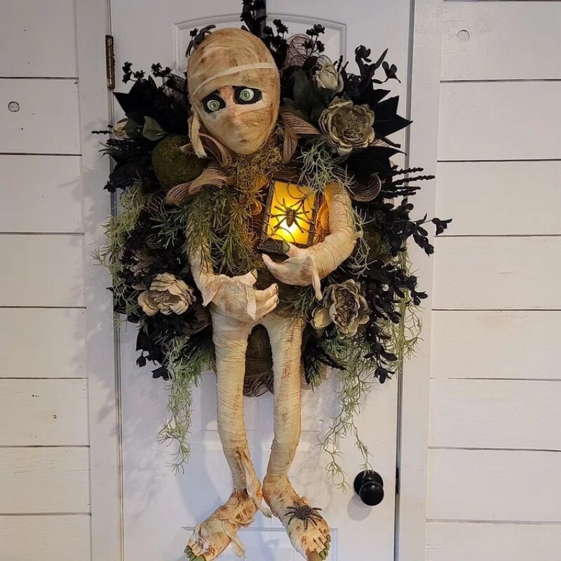 Halloween Mummy Wreath Front Door Window Wall Garland Halloween Decorations Home Skeleton Head Party Horror Decoration Props