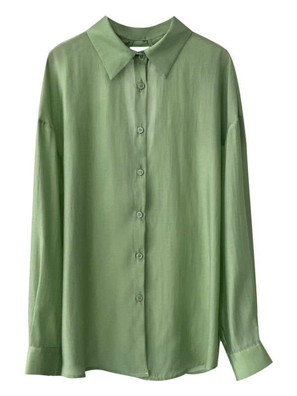 LANMREM-camisas de protección solar con cordones para mujer, blusa holgada con solapa y botonadura única, novedad de verano, 26D9067, 2024