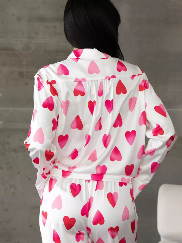 Marthaqiqi-Pyjama imprimé pour femme, vêtement de nuit sexy, col rabattu, manches longues, pantalon à la mode