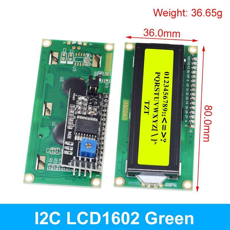 Lcd1602 1602 Lcd Module Blauw/Geel Groen Scherm 16X2 Karakter Lcd-Scherm Pcf 8574T Pcf8574 Iic I2c Interface 5V Voor Arduino