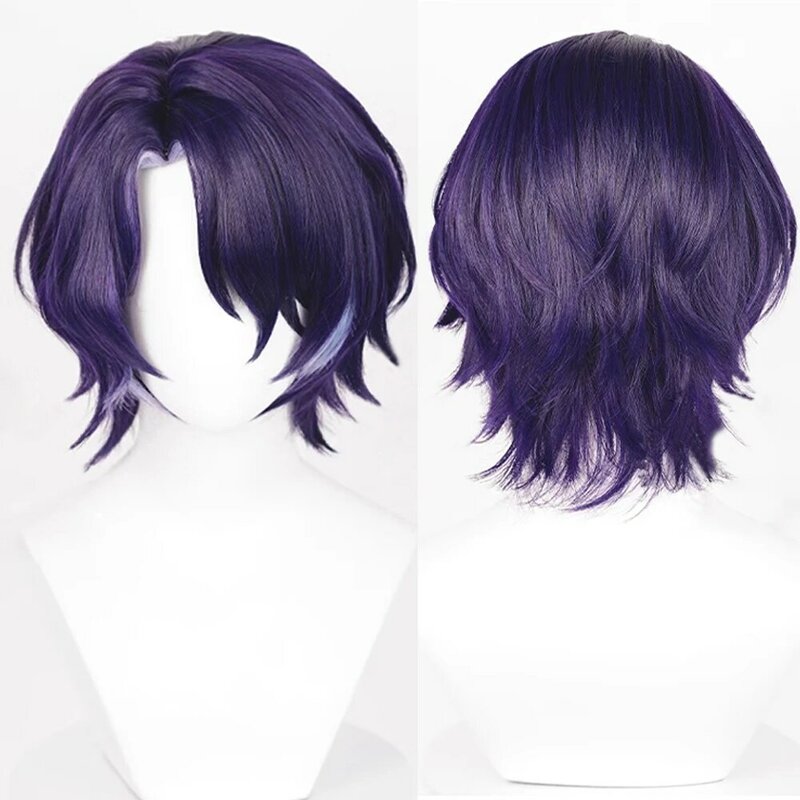 Honkai Star Rail Dr. Ratio peluca sintética corta recta púrpura reflejos juego Cosplay Peluca de cabello de parte media para fiesta