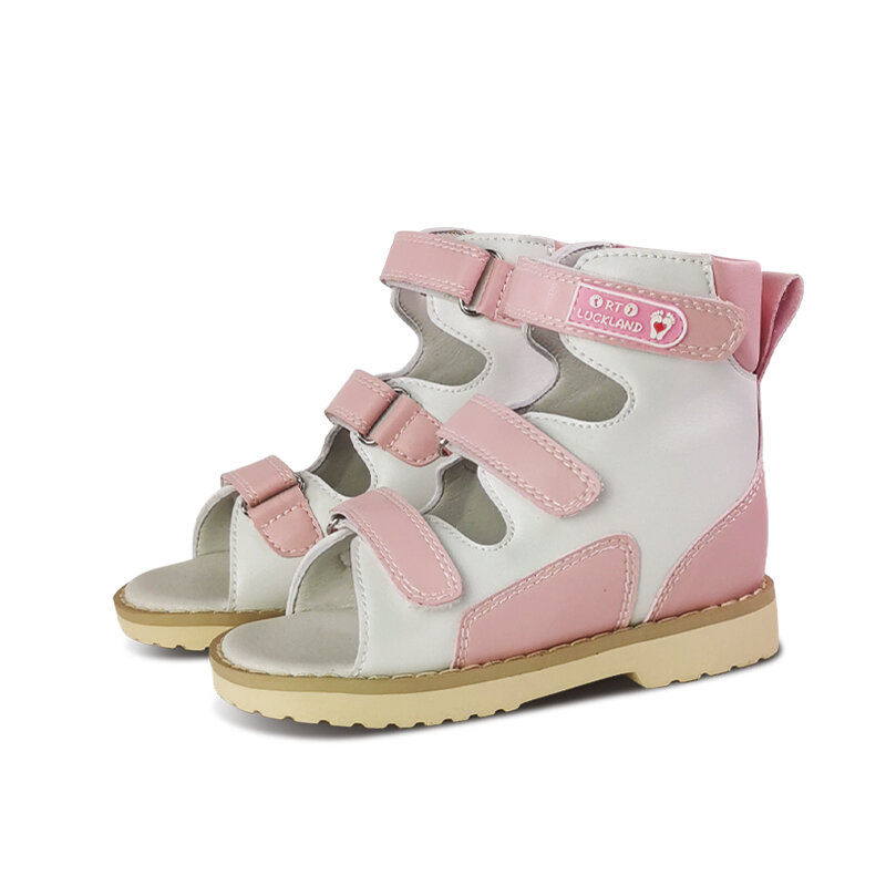 Sapatos ortopédicos para meninas pequenas, calçado de couro rosa para crianças, apoio do arco do pé do clube, sandálias de verão infantil
