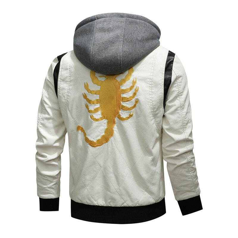 Осенне-зимняя кожаная куртка-бомбер мужская куртка с капюшоном с вышивкой скорпиона Мужская мотоциклетная куртка из искусственной кожи Райан Гослинг для вождения
