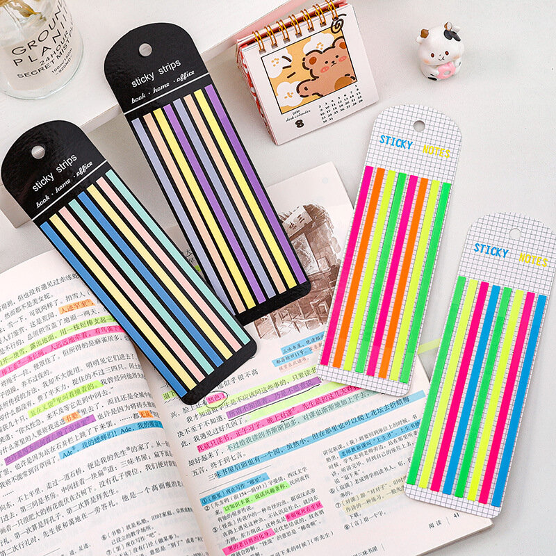 160Pcs Per Pack Memo Sticky Colorful Thin long strip index sticker fluorescent macaron color translucent Adhesive Bookmark
