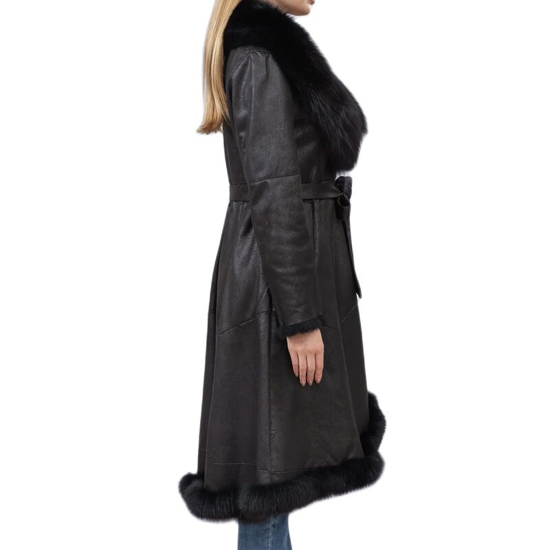 Natural Rabbit Fur Leather One Fur Coat With Fox Fur Collar Bottom With Belt 2023 winter warm slim overcoats For Women
