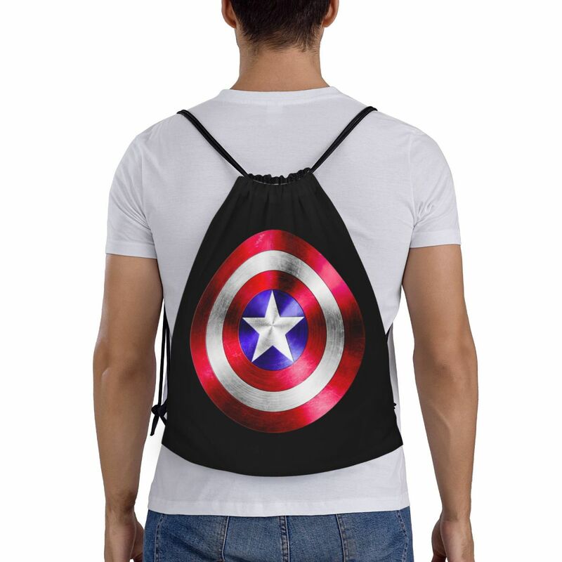 Kustom Marvel Captain America tas serut untuk belanja ransel Yoga Pria Wanita perisai Superhero olahraga Gym snackpack