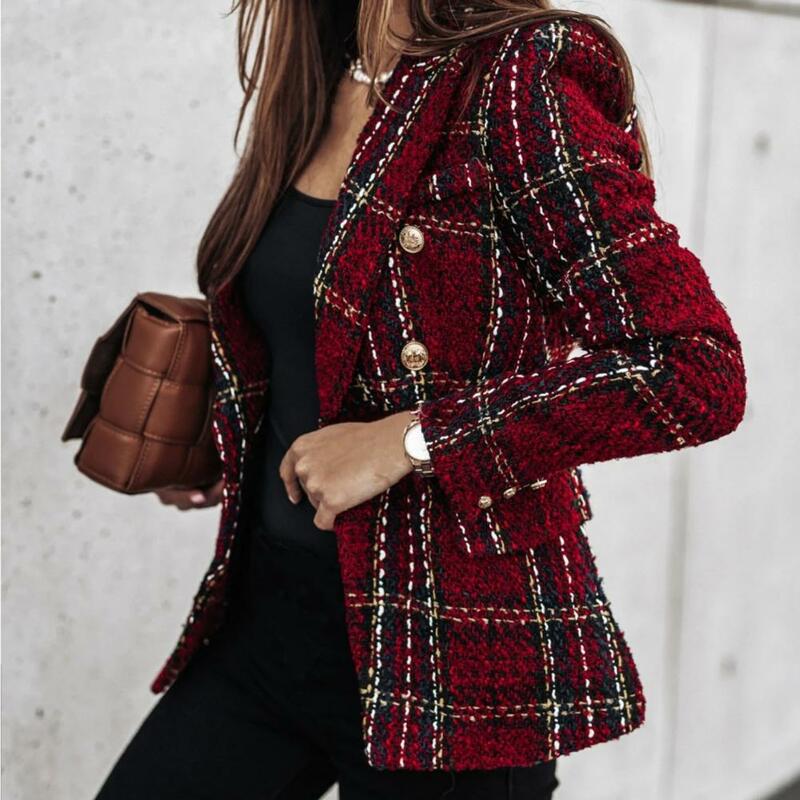 Blazer de mangas compridas feminino, casaco formal, botões, na moda, inverno