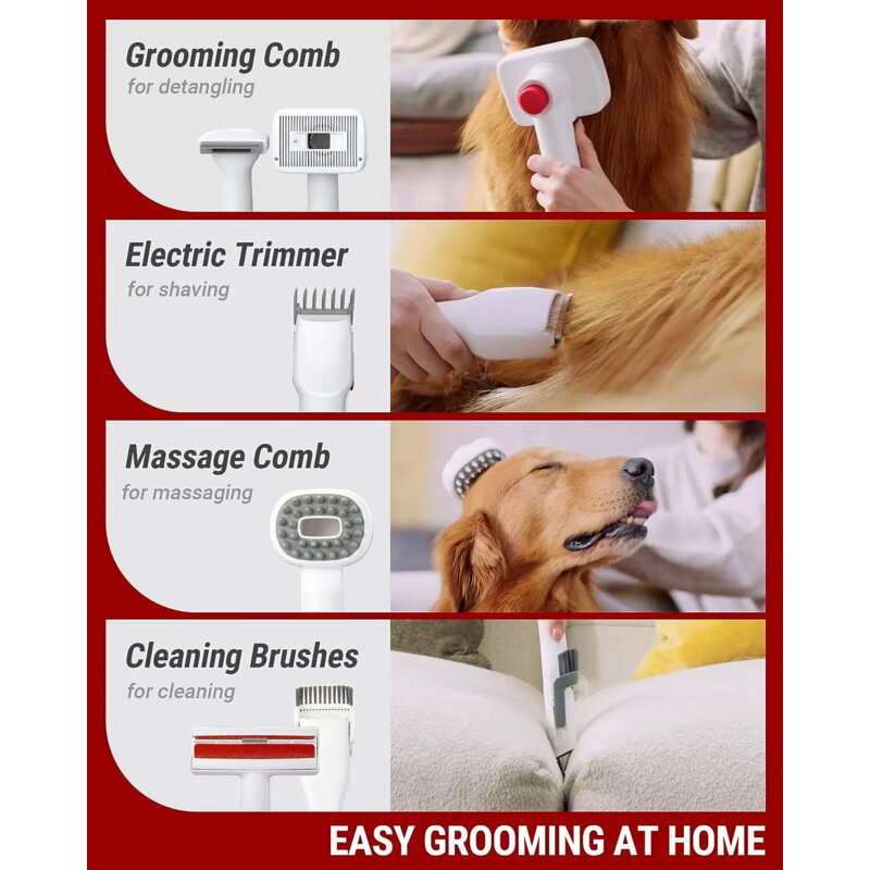 Pet Hair Vacuum for Shedding Grooming with Dog Clipper - Multipurpose Dog Grooming Kit with Brushes and Other Grooming T