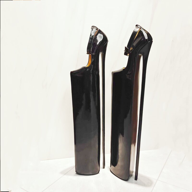 Hak tinggi 25,6in kulit asli seksi ujung runcing hak Stiletto Platform pompa hak tinggi ukuran US 5-13