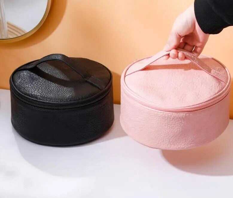 Women's Handheld Stereoscopic Black Cylindrical Pink Beign Bag