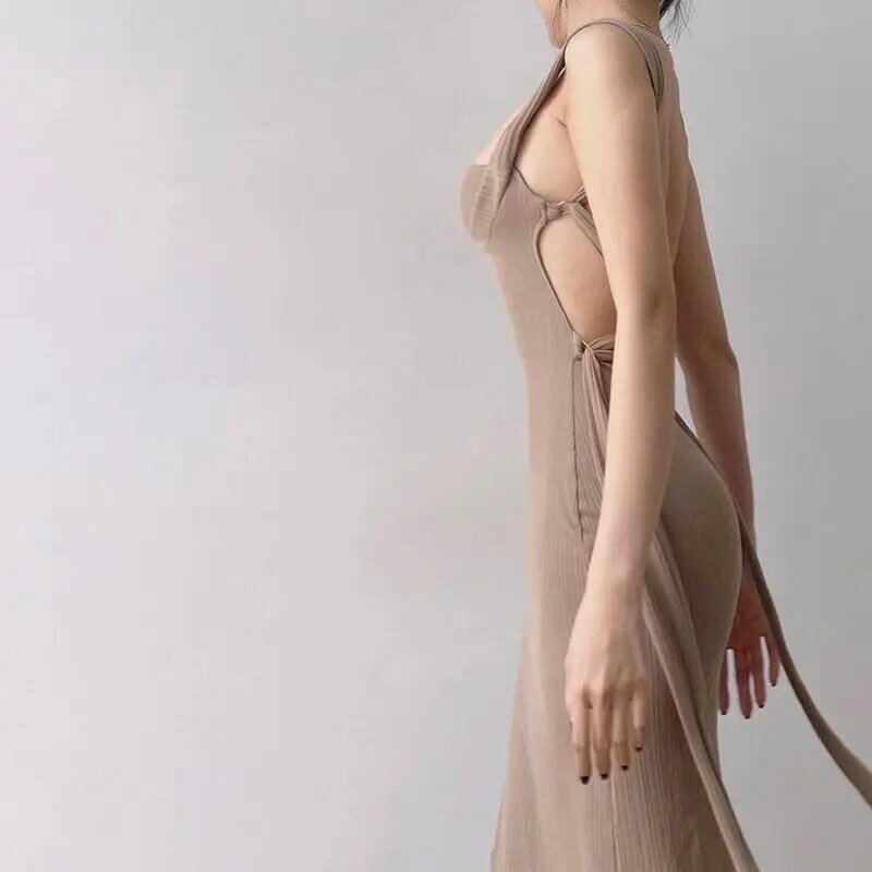 Новинка весна-лето 2024, ажурное острое платье с открытой спиной в стиле девушки, универсальное модное стройнящее платье