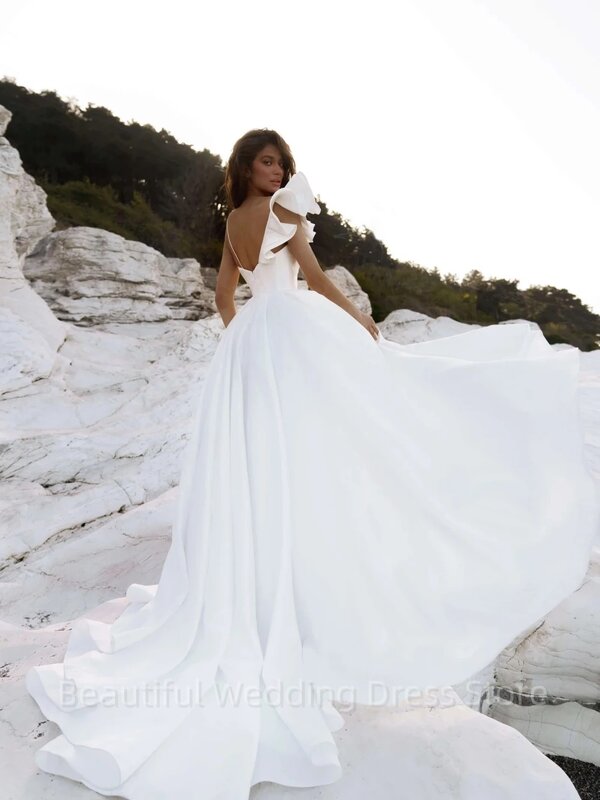 Romantic Sweetheart Neck Wedding Dress Ruffles Bride Robe Graceful Satin A-line Long Simple Bridal Gown Robe De Mariée