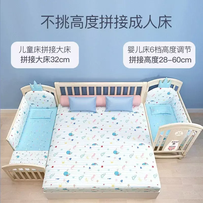 سرير أطفال حديثي الولادة بدون طلاء متين ، سرير أطفال متحرك متعدد الوظائف ، سرير ملكة موصّل