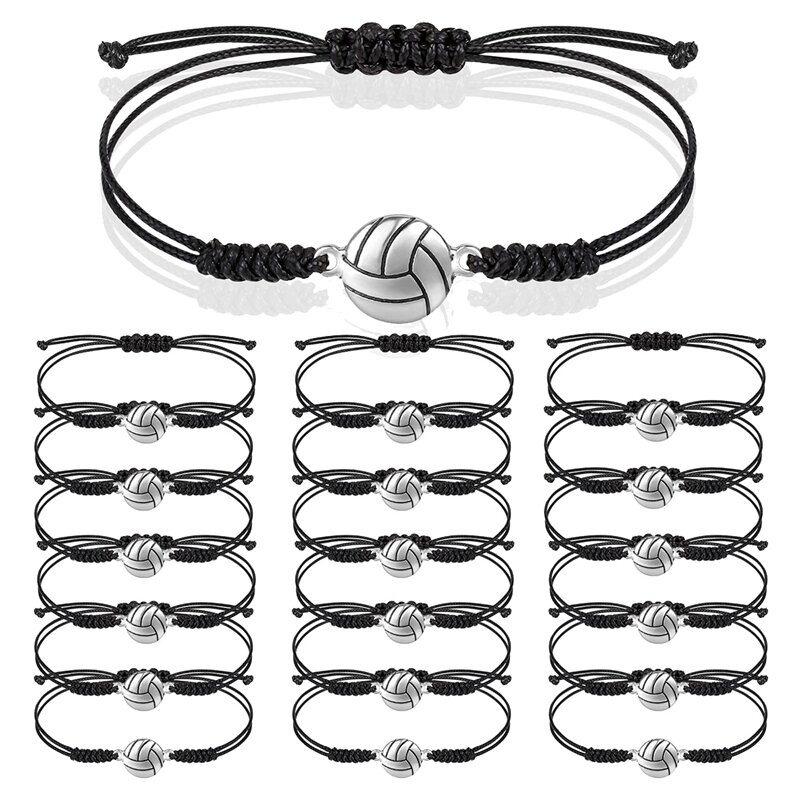 New 24 Piece Volleyball Bracelets, Volleyball Charm Bracelet, Braided String Bracelet With Volleyball Pendant Decoration