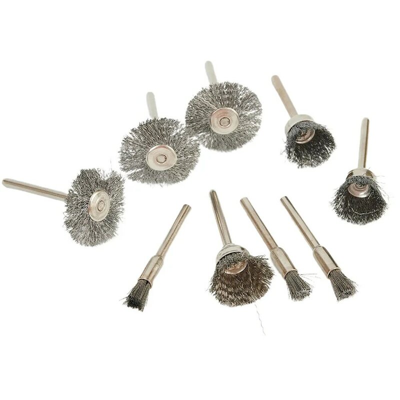 9Pcs/Set Stainless Steel Wire Brush Wire Wheel Rotary Tool Rust Removal Polishing Tool Accessories And Parts Replacement