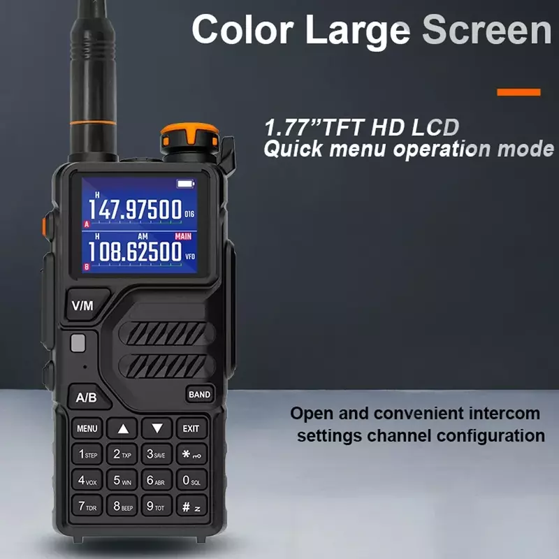 Baofeng-K5Plus FM transmissor walkie talkie profissional, conversão de freqüência de um toque, tipo-c, banda completa 10W com lanterna