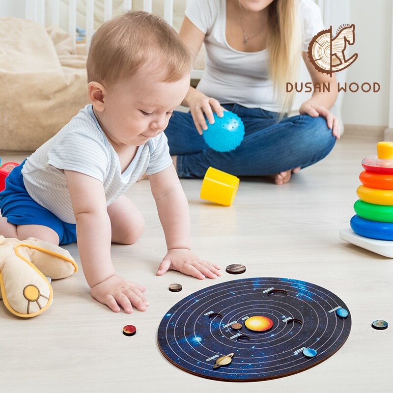 [Grappig] Houten Zonnestelsel Puzzel Planetaire Cognitieve Uitgestrekte Universum Onbeperkte Verkenning Educatief Speelgoed Baby Beste Cadeau
