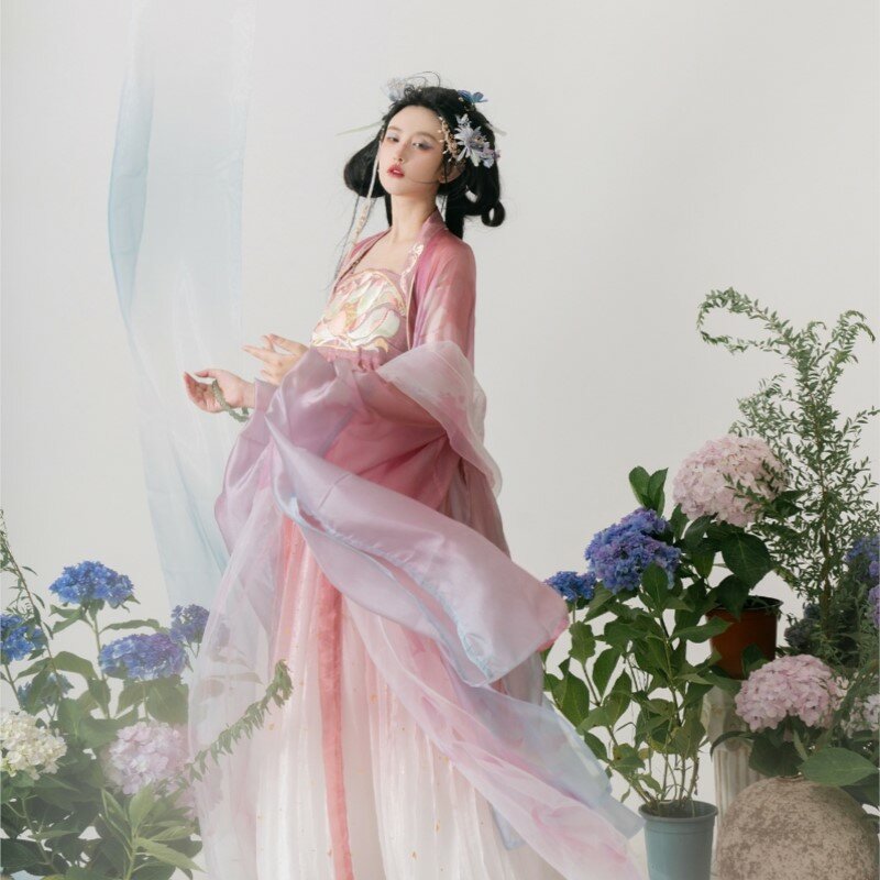 Shuizhongyue 여성 한족 의상, 전통 터미너스 스커트, 세트 자수, 가슴 높이 원피스