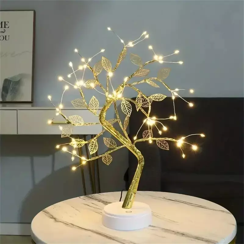 Lampe de table USB arbre LED, interrupteur tactile réglable, bricolage, fil de cuivre Él, nickel é, veilleuse pour la maison, décoration de Noël