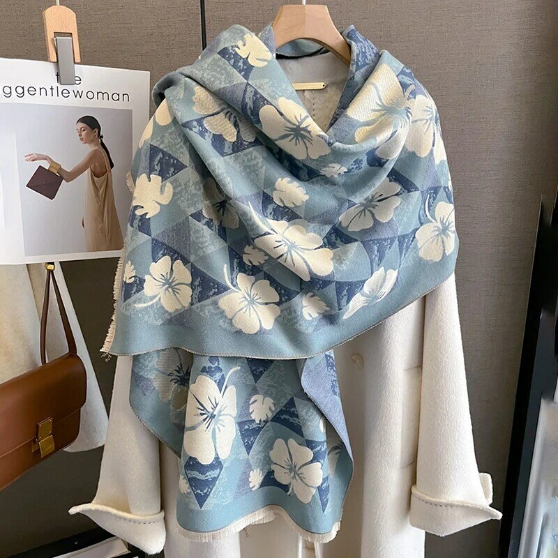 Novo inverno quente cashmere envolve feminino cachecol de luxo 2022 design pashmina grosso xale cobertor bufanda foulard viagem poncho stoles