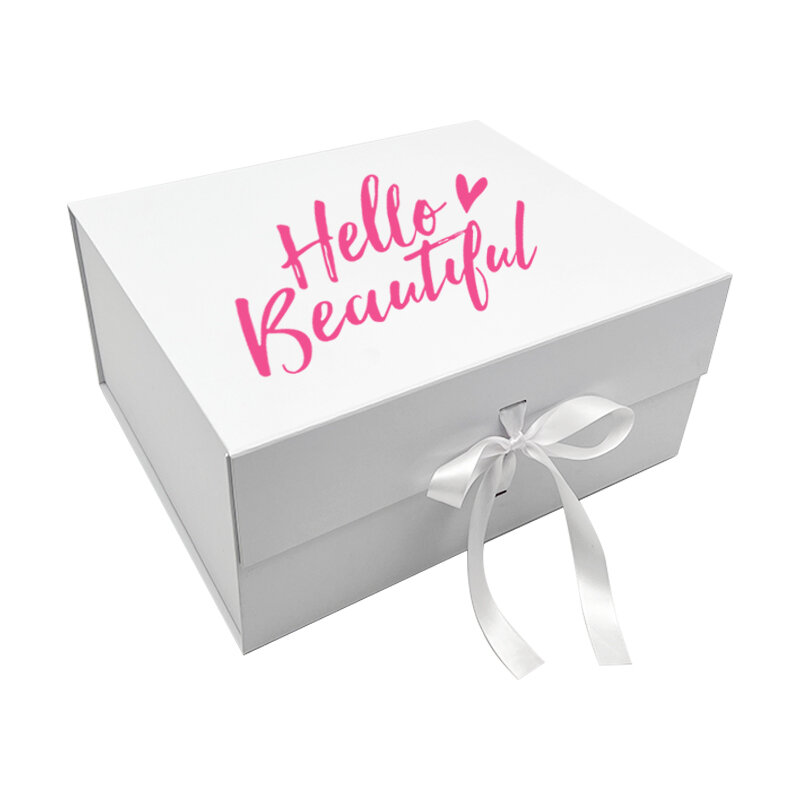 Customized productCustom Logo Luxury White Cardboard Box Packaging Skincare Packing with Ribbon Cosmetic Makeup Magnetic Closure