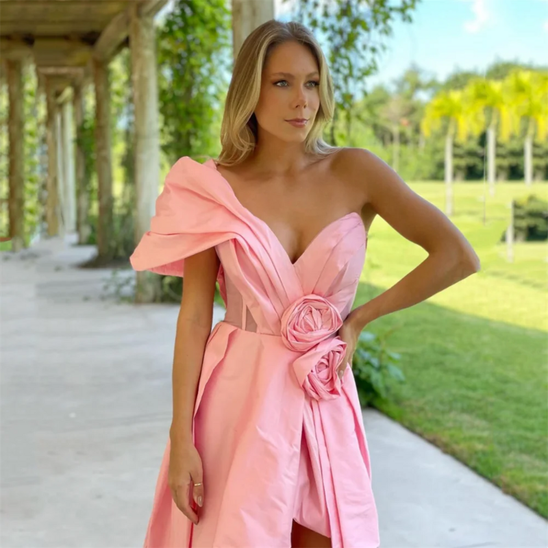 Annie gaun Prom wanita elegan merah muda gaun malam Taffeta A-line gaun pesta acara Formal pernikahan jubah De Soiree