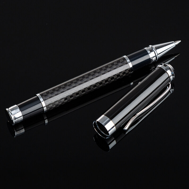 Bolígrafo de rodillo de Metal de fibra de carbono para hombres de negocios, bolígrafo de escritura de marca, regalo de firma, compre 2, enviar Giift