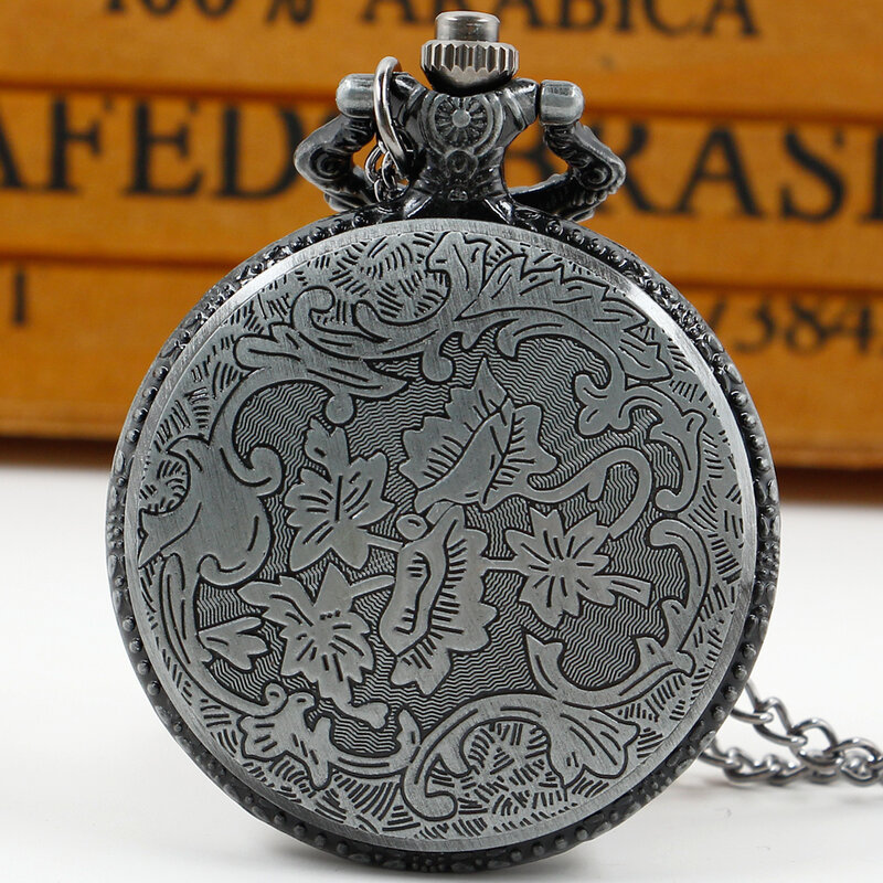 Vintage Bronze Pocket Watches Flower Pattern Design Cute Boys Girls Quartz Pocket Watch with Necklace Chain Pendants