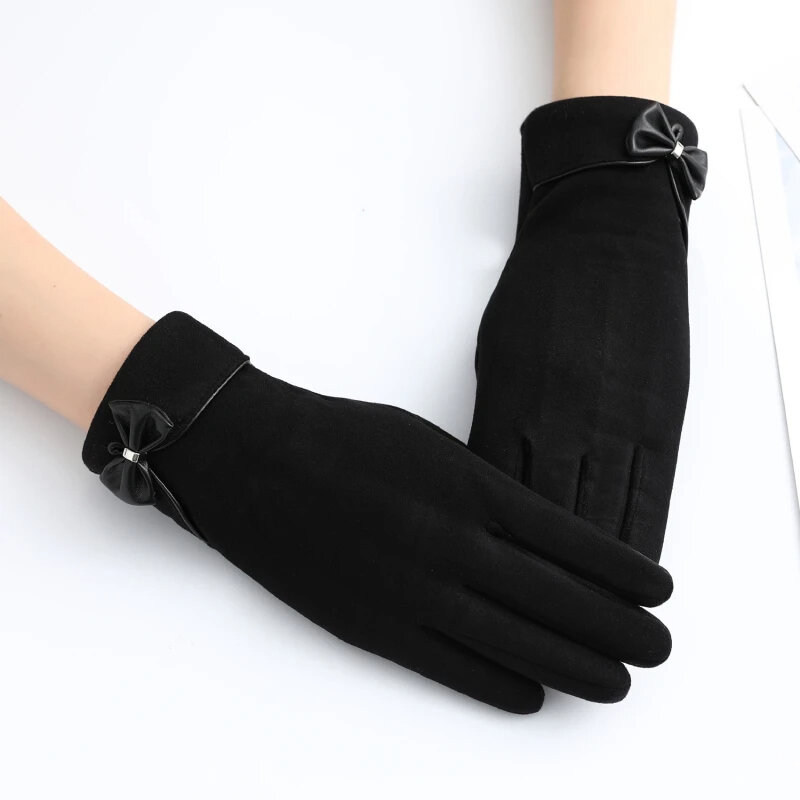 2pcs Women Plush Touch Screen Gloves Elegant Windproof Mittens Female Warm Velvet Driving Gloves Outdoor Riding Cashmere Mittens
