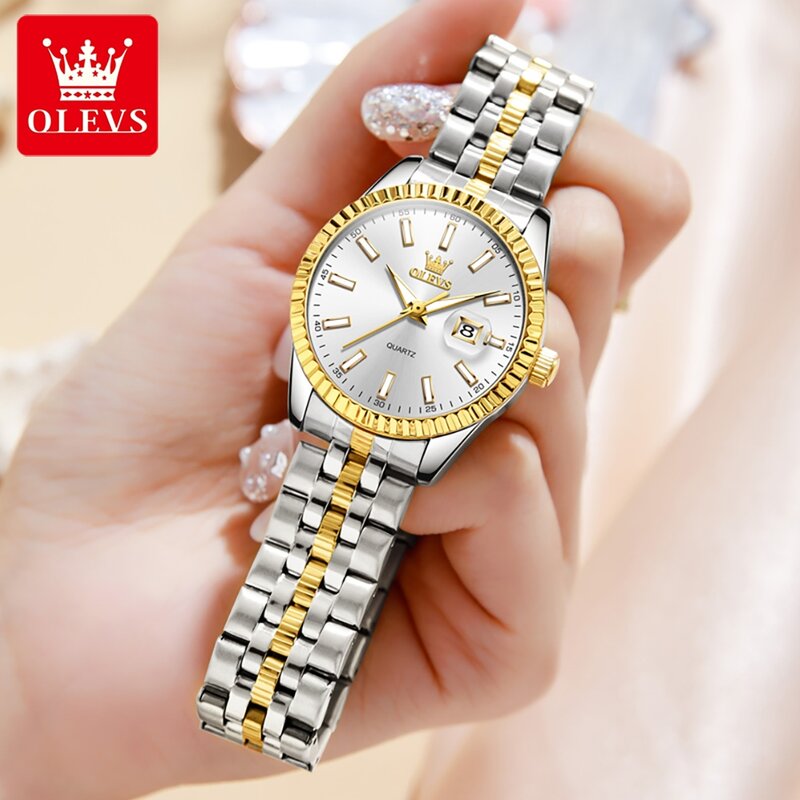 OLEVS jam tangan kuarsa tahan air wanita, arloji gelang hadiah asli bercahaya merek mewah terbaik