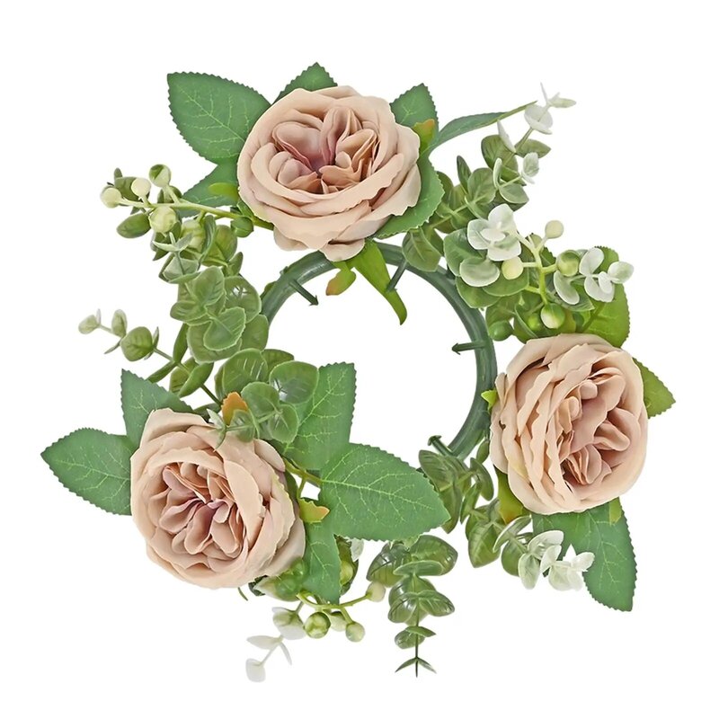 Świeca pieńkowa pierścień wieniec kwiatowa aranżacja Boho wieniec zieleń wieniec wieniec na święto dziękczynienia weselny na stół festiwalowy