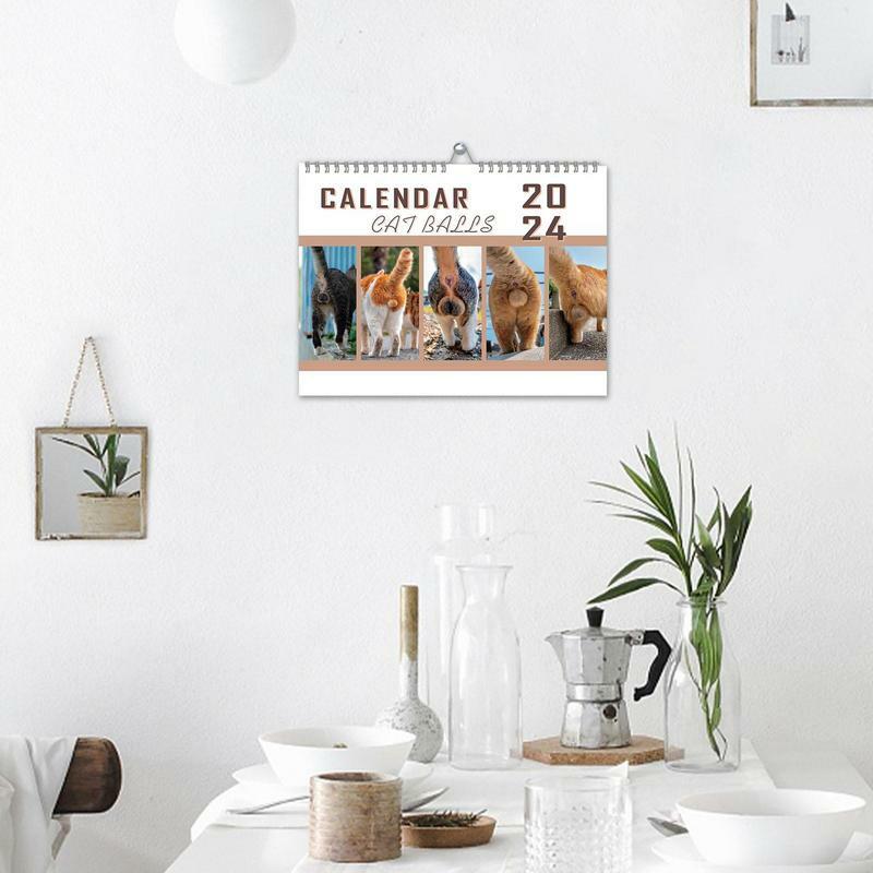 Calendario de colillas de gatos para amantes de los gatos, calendario mensual colgante de pared, calendario de trasero de gatito lindo, 2024