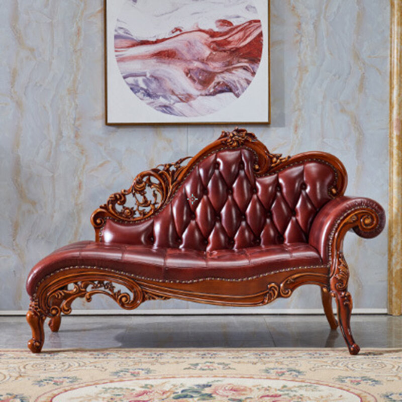 Europeu chaise longue cadeira nova beleza americana sofá reclinável de madeira maciça cor antiga cama quarto sofá couro forniture
