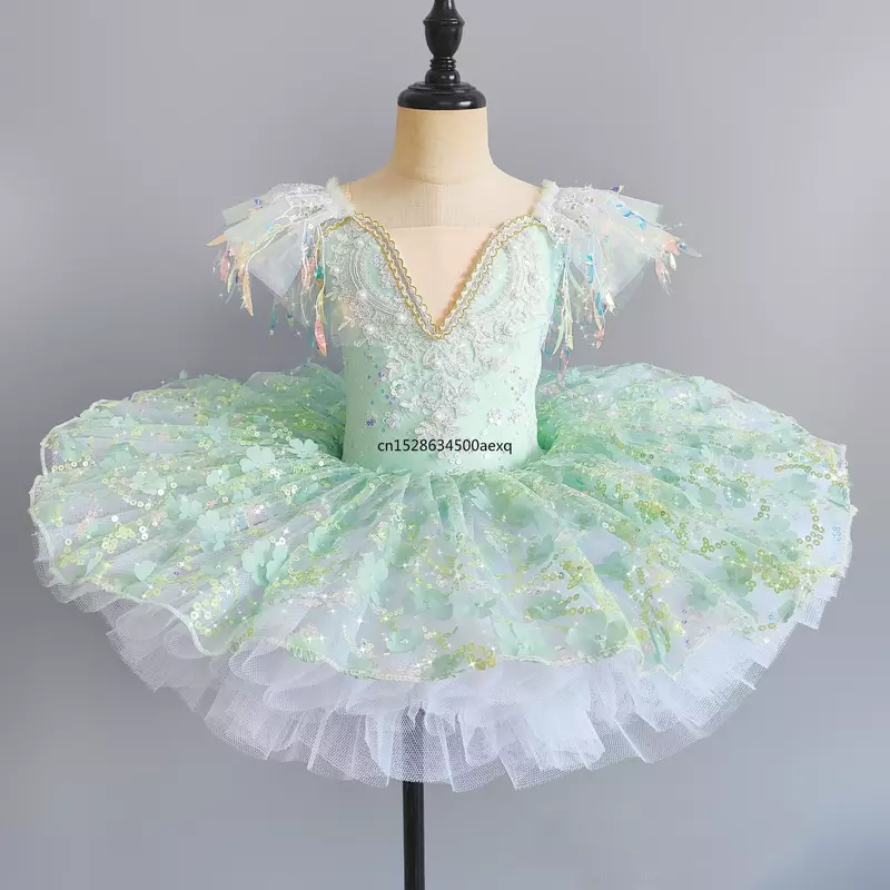 Różowa odzież do tańca towarzyskiego dla dzieci cekinowa sukienka baletowa Tutus w kwiaty dla dziewczynki taniec nowoczesny Tutu sukienka dziewczęca sukienka księżniczki baletowej
