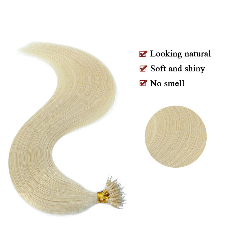 Lovevol-nanoリングエクステンションビーズ,100% 人毛,厚くて自然で滑らかな髪,髪の再生,フルヘッド,任意の色,パッケージあたり50g