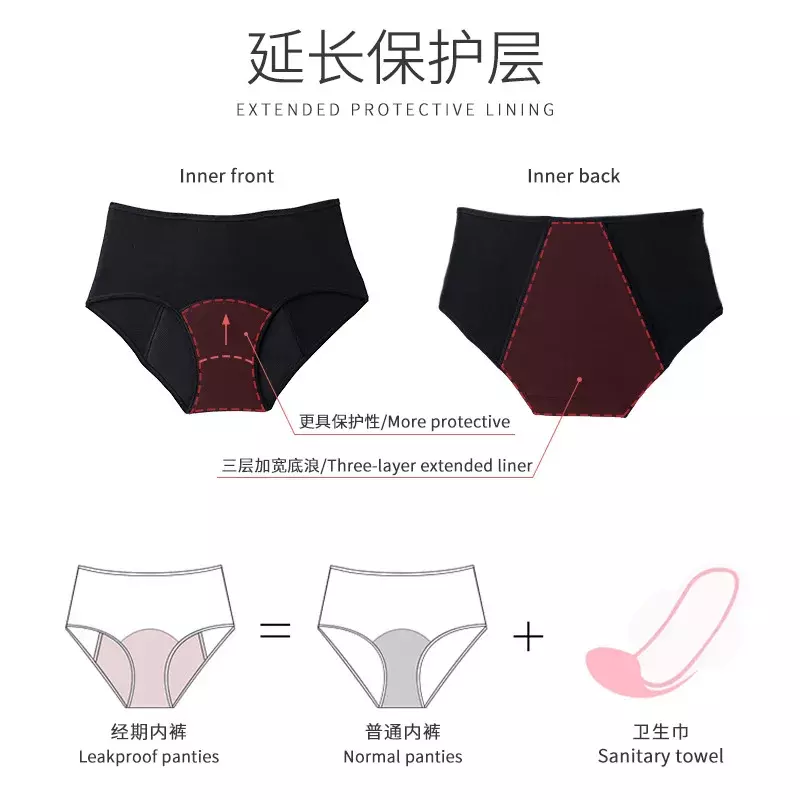 Ondergoed Voor Menstruatie Fysiologische Slipjes Vier Lagen Sexy Menstruatie Lekvrij Sterk Absorberend Plus Size Menstruatie