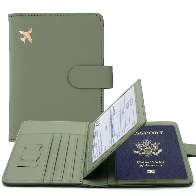 Funda de pasaporte de cuero PU para hombre y mujer, soporte de pasaporte de viaje con tarjetero, funda protectora de billetera