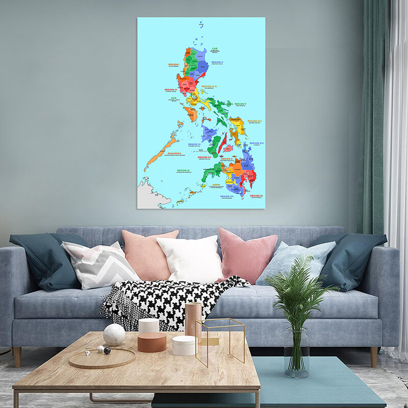 100*150 см карта Филиппин настенная АДМИНИСТРАТИВНАЯ КАРТА в английском художественном плакате Нетканая холщовая картина для гостиной домашний декор