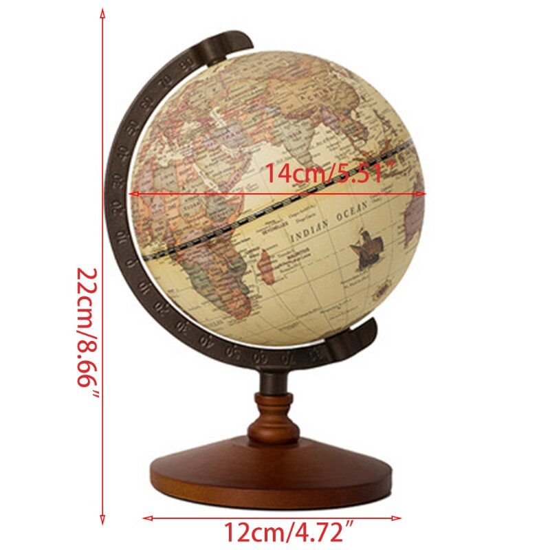 Dekorasi rumah bola dunia kayu dengan dudukan perlengkapan pendidikan sekolah untuk siswa antik peta bumi terrestie Globes 22x14cm