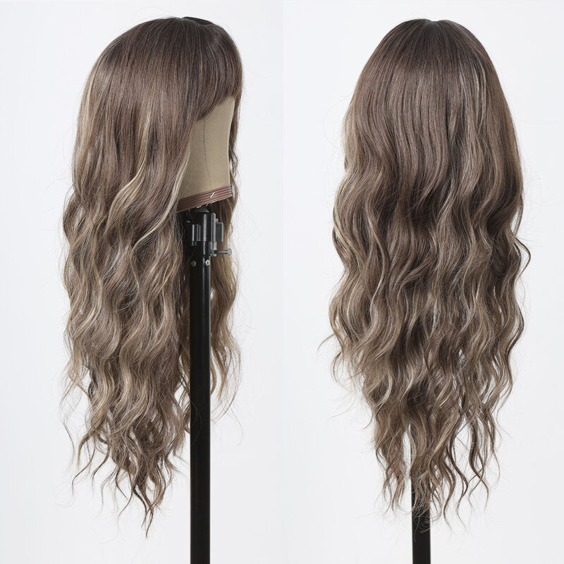 ALAN EATON-Peluca de cabello sintético para mujer, cabellera artificial de onda larga con flequillo, Color degradado mezclado, de aspecto Natural, para uso diario