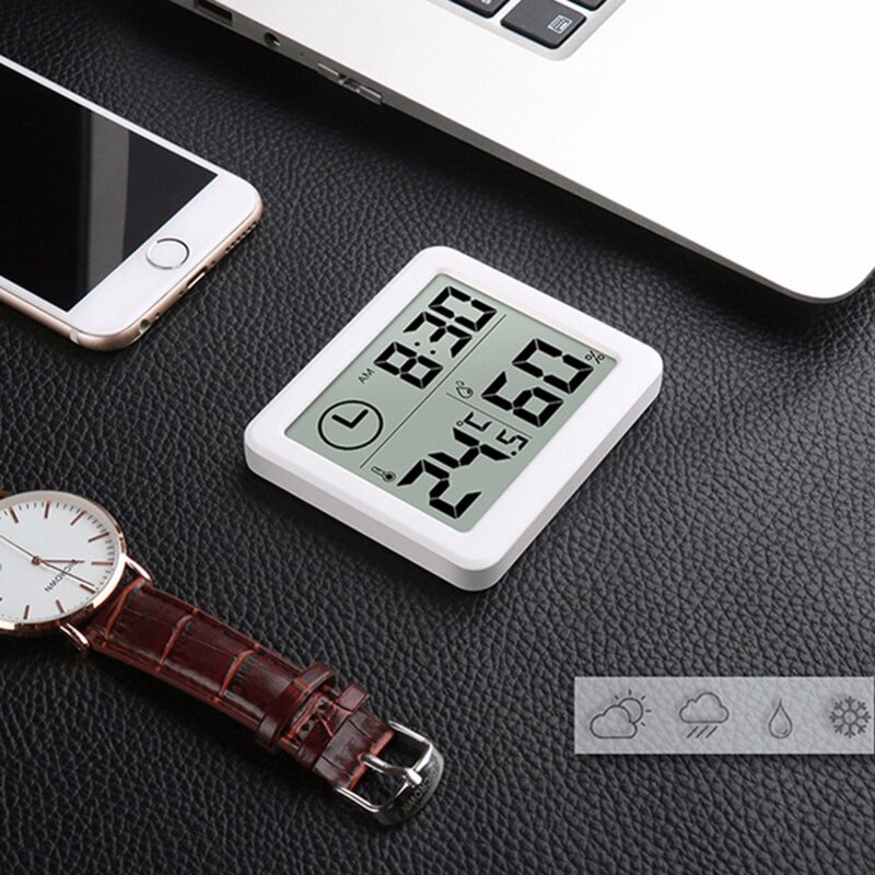Multifunction Thermometer Hygrometer Automatic Electronic Temperature Humidity Monitor Clock 3.2inch Large LCD Screen