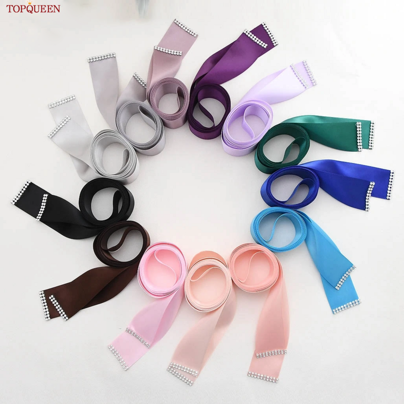 TOPQUEEN S40-4 New Stock Bridal Ribbon Belts Tiffany Blue Double Sided Belts for Women Dresses Satin Sashes Wedding Chair Sashes