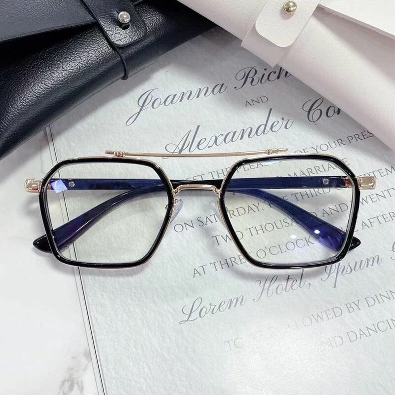 Anti-luz azul óculos vintage, proteção ocular, bloqueio de raio azul, óculos quadrados ultraleves, armação de metal, óculos de escritório