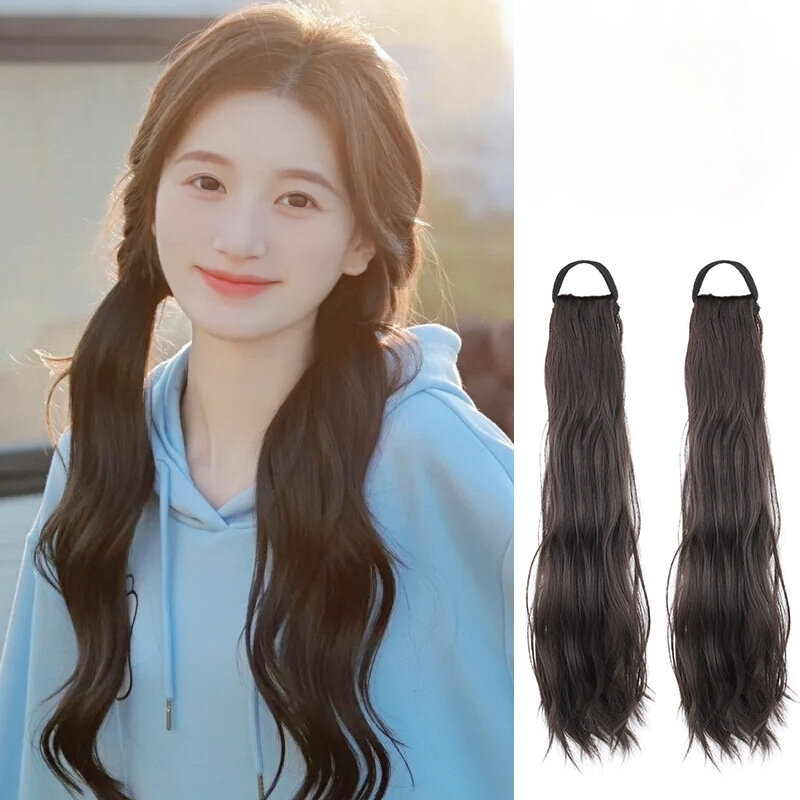 Synthetic Fluffy Long Curly Ponytail Tail High Elastic Wig Hair Side Natural Braid One Piece Hous Hairpiece for Woman Daily Use