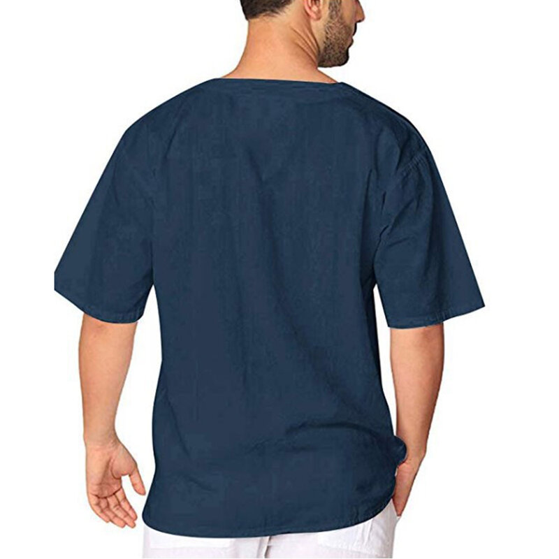 Camiseta de manga corta para hombre, Tops de verano de Color sólido suave, medias de playa, blusa, túnica con cuello en V, transpirable