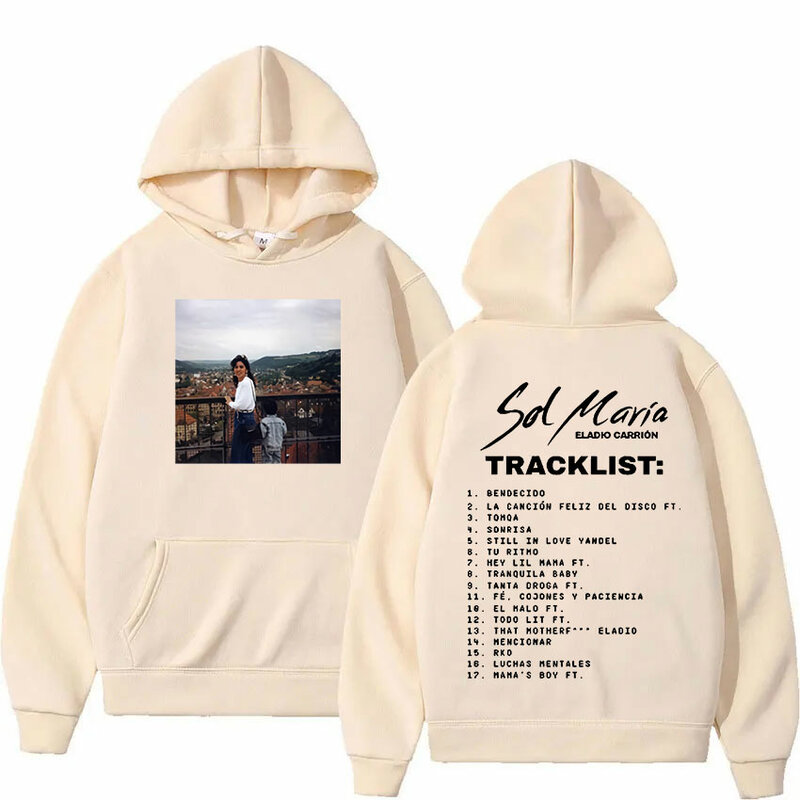 Rapper Eladio Sol Maria 2024 Tour Album Hoodie Pria Wanita Kasual Fashion Pullover ukuran besar Sweatshirt Hip Hop Streetwear