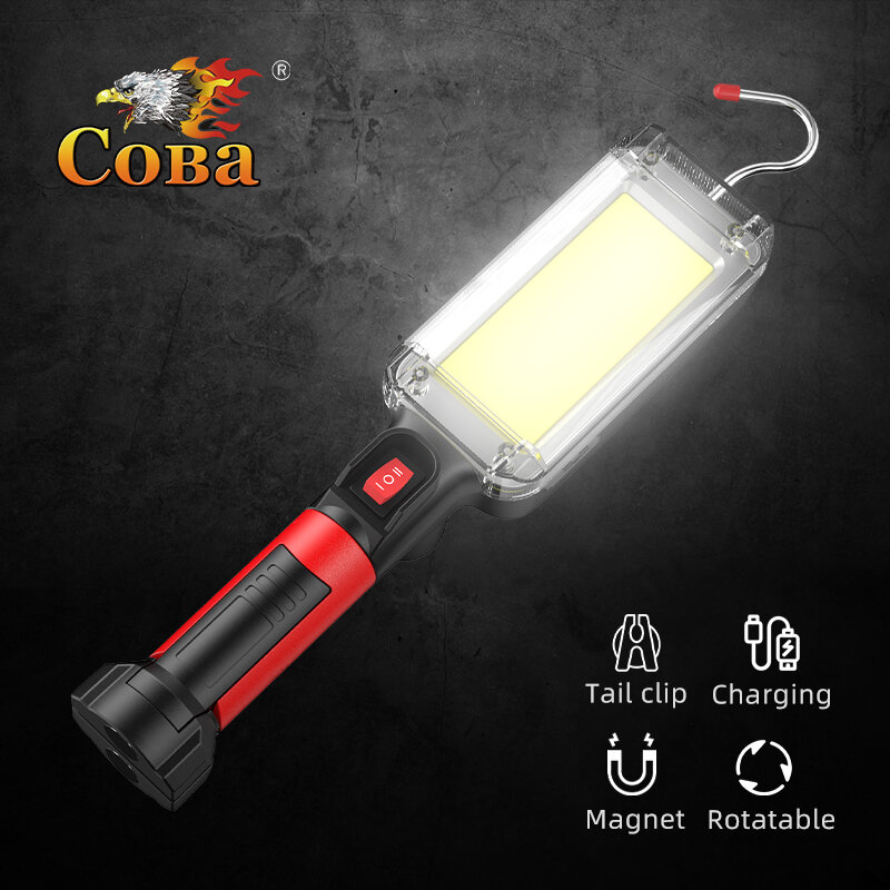 Led 작업 빛 cob 투광 조명 8000LM 충전식 램프 사용 2*18650 배터리 led 휴대용 마그네틱 라이트 후크 클립 방수