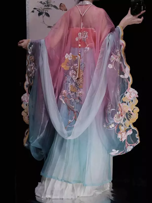 중국 한푸 원피스 여성 코스프레 코스튬 파티 복장, 당나라 고대 중국 자수 그라데이션 한푸 원피스 플러스 사이즈 XL