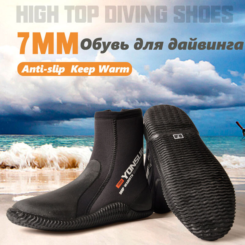 YonSub ตีนกบดำน้ำเกาะอกสูง7มม. มีซิปสำหรับทุกเพศรองเท้าดำน้ำอุ่นนีโอพรีนรองเท้ากีฬาทางน้ำสำหรับดำน้ำดูปะการัง